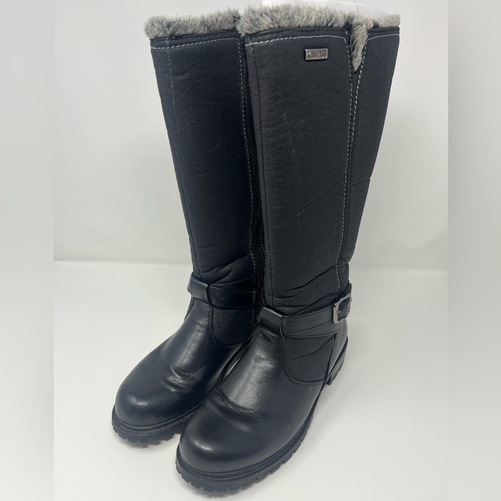 KHOMBU Tall Boots Side-Zip Winter Women's 7.5 M Black Faux Fur Trim BW1291BT